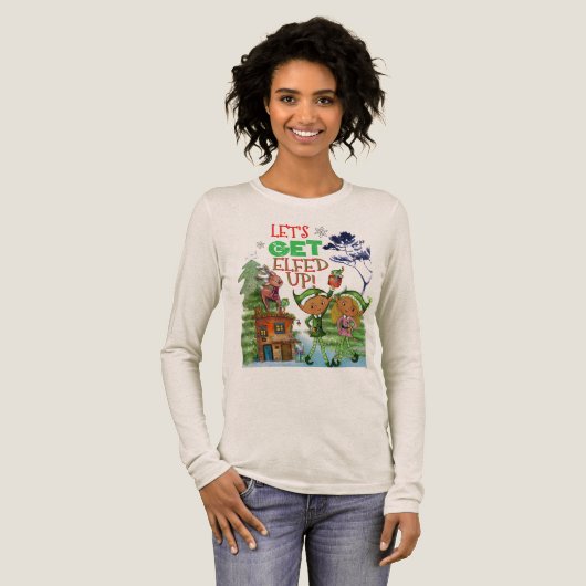 Funny Let's Get Elfed Up Christmas Party Tri-Blend Shirt (Volle Vorderseite)