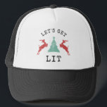 Funny LET'S GET LIT Christmas Alcohol Drinking Truckerkappe<br><div class="desc">Funny Trendy Distressed Let's get Lit design with retro vintage jumping reindeer and Christmas tree for all those who like their Holidays served with a side of alcohol.</div>