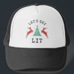 Funny LET'S GET LIT Christmas Alcohol Drinking Truckerkappe<br><div class="desc">Funny Trendy Distressed Let's get Lit design with retro vintage jumping reindeer and Christmas tree for all those who like their Holidays served with a side of alcohol.</div>