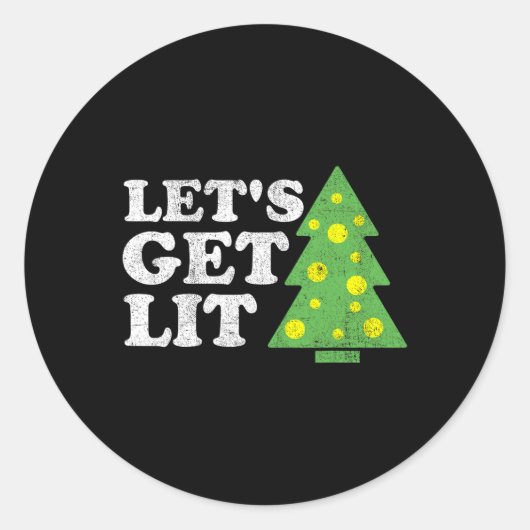 Funny Lets Get Lit Christmas Tree Retro Ugly Party Runder Aufkleber (Vorderseite)