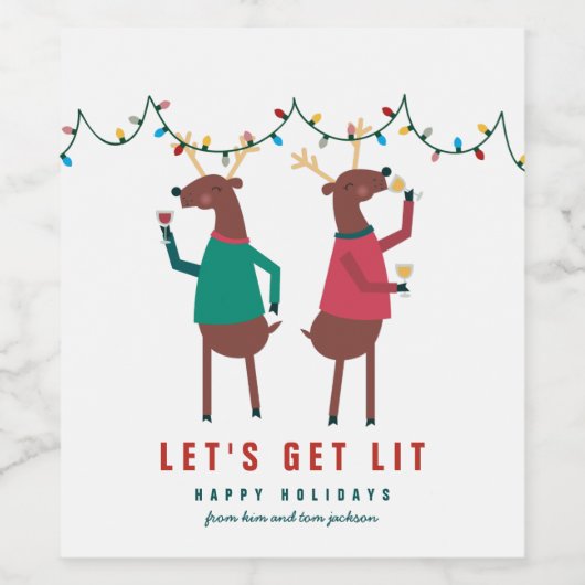 Funny Let's Get Lit Wine Drinking Rentier Square Weinetikett (Einzelnes Label)