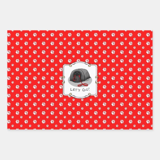 Funny Let's Go! for a Walk Pekingese Dog (black) Geschenkpapier Set (Vorderseite)