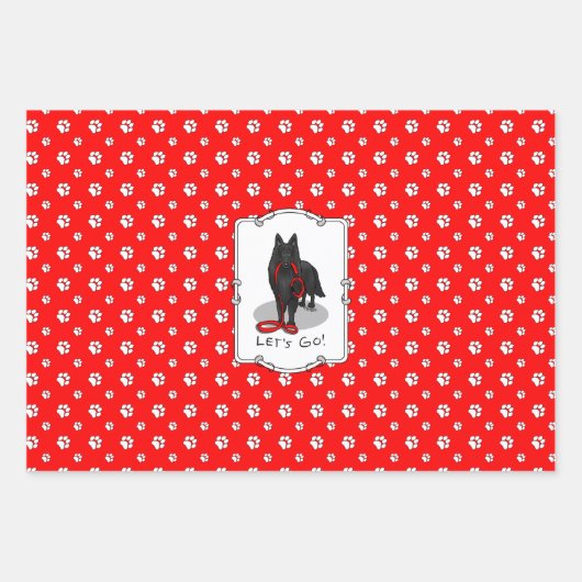Funny Let's Go! Walk Belgian Sheepdog (black 1) Geschenkpapier Set (Vorderseite)