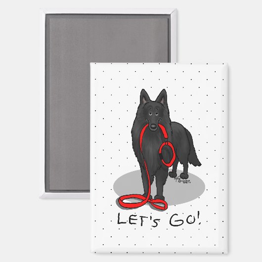 Funny Let's Go! Walk Belgian Sheepdog (black 1) Magnet (Vorderseite/Rückseite)