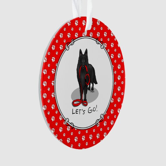 Funny Let's Go! Walk Belgian Sheepdog (black 1) Ornament (Vorderseite)