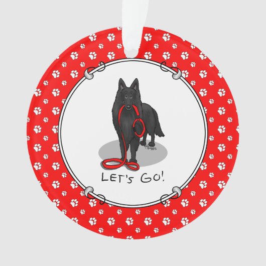 Funny Let's Go! Walk Belgian Sheepdog (black 1) Ornament (Vorderseite)