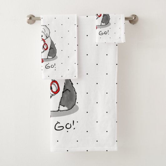 Funny Let's Go! Walk Old English Sheepdog (Grau 1) Badhandtuch Set (Insitu)