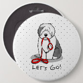 Funny Let's Go! Walk Old English Sheepdog (Grau 1) Button (Vorne & Hinten)