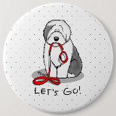 Funny Let's Go! Walk Old English Sheepdog (Grau 1) Button (Vorderseite)