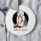 Funny Let's Go! Walk Old English Sheepdog (Grau 1) Button (Beispiel)