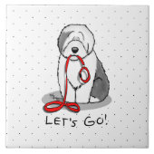 Funny Let's Go! Walk Old English Sheepdog (Grau 1) Fliese (Vorderseite)