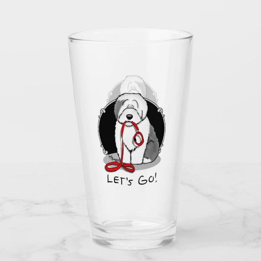 Funny Let's Go! Walk Old English Sheepdog (Grau 1) Glas (Vorderseite)