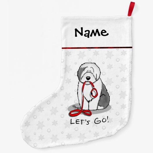 Funny Let's Go! Walk Old English Sheepdog (Grau 1) Großer Weihnachtsstrumpf (Rückseite)