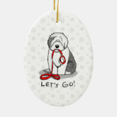 Funny Let's Go! Walk Old English Sheepdog (Grau 1) Keramik Ornament (Hinten)