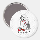 Funny Let's Go! Walk Old English Sheepdog (Grau 1) Magnet (Vorderseite/Rückseite)