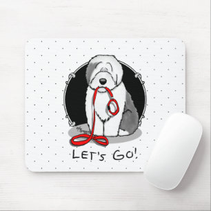 Funny Let's Go! Walk Old English Sheepdog (Grau 1) Mousepad
