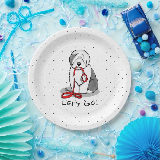 Funny Let's Go! Walk Old English Sheepdog (Grau 1) Pappteller (Party)