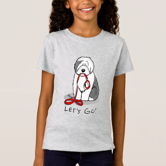 Funny Let's Go! Walk Old English Sheepdog (Grau 1) T-Shirt (Vorderseite)