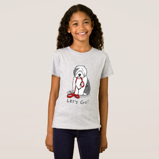 Funny Let's Go! Walk Old English Sheepdog (Grau 1) T-Shirt (Vorne ganz)