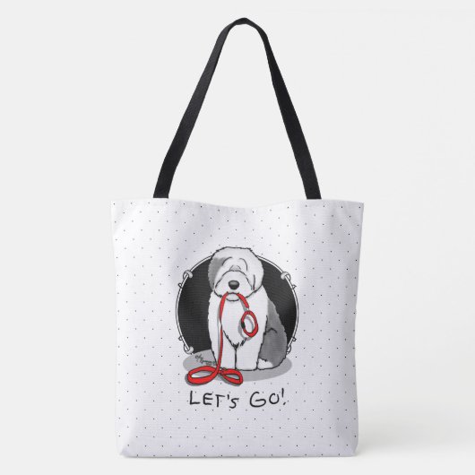 Funny Let's Go! Walk Old English Sheepdog (Grau 1) Tasche (Rückseite)