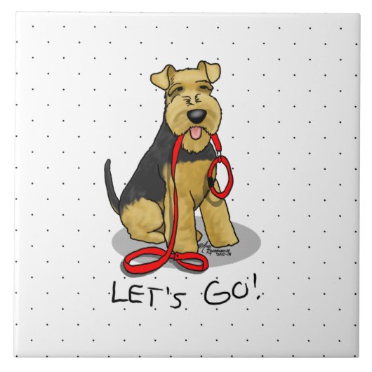 Funny Let's Go! Welsh Terrier Dog mit Leash Fliese (Vorderseite)