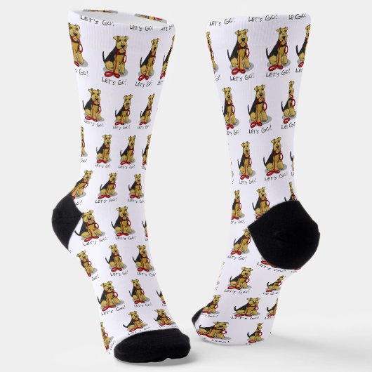 Funny Let's Go! Welsh Terrier Dog mit Leash Socken (Gewinkelt)