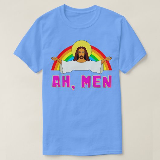 Funny LGBT Ah Mann Jesus Gay Pride Rainbow T-Shirt (Design vorne)