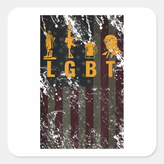 Funny LGBT Liberty Guns Beer Trump Unterstützung Quadratischer Aufkleber (Vorderseite)