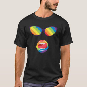 Funny LGBT Pride Frau Sonnenbrille Mouth Tongue Ra T-Shirt