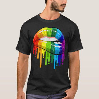 Funny LGBTQ Sexy Lips Rainbow Flag Pride Gay Lesbi T-Shirt