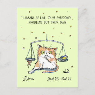 Funny Libra Postkarte Zodiac Cat Star Schild Postk