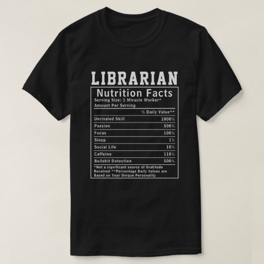 Funny Librarian Nutrition Fakten Mitarbeiter Mitar T-Shirt (Design vorne)