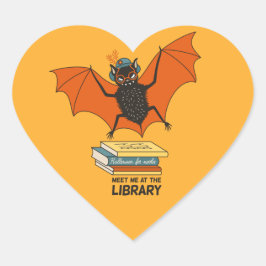 Funny Librarian Teacher Art - Niedliches Bat Book Herz-Aufkleber