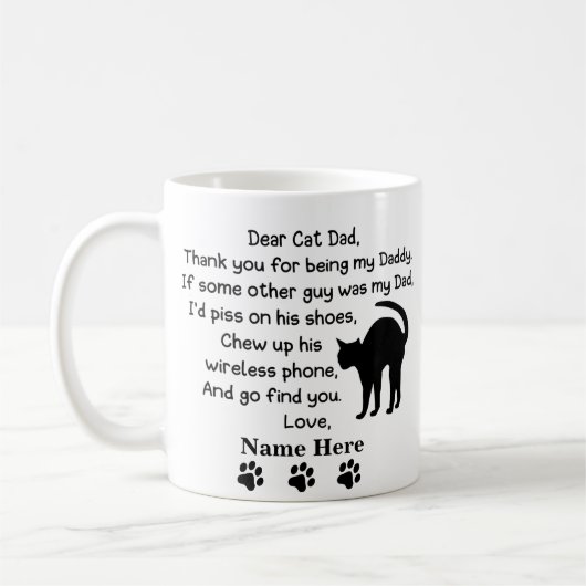 Funny Liebe Katze Vater mit Individuelle Name und Kaffeetasse (Links)
