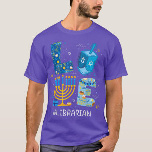 Funny LIEBE Librarian Teacher Menorah Jewish Hanuk T-Shirt