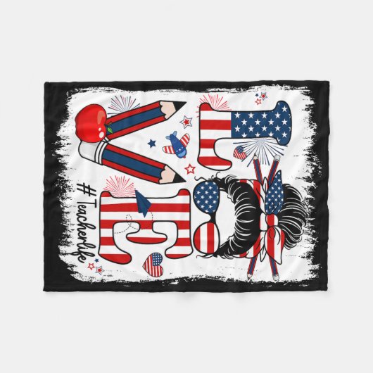 Funny Liebe Messing Bun Teacher Life US Flagge 4. Fleecedecke (Vorderseite (Horizontal))