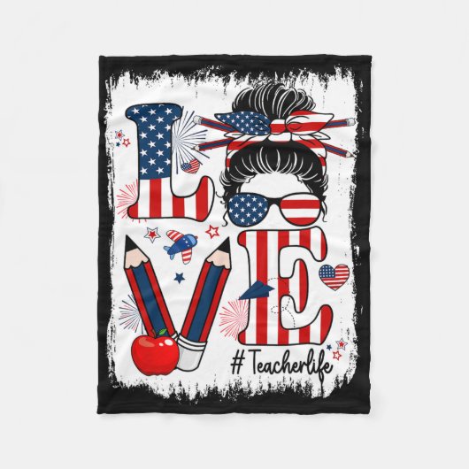 Funny Liebe Messing Bun Teacher Life US Flagge 4. Fleecedecke (Vorderseite)