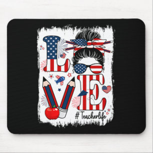 Funny Liebe Messing Bun Teacher Life US Flagge 4. Mousepad