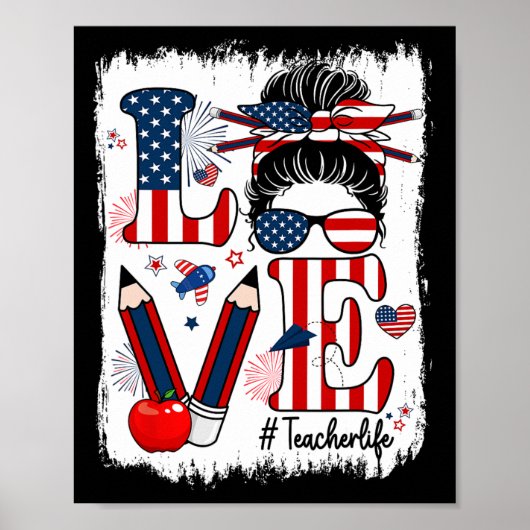 Funny Liebe Messing Bun Teacher Life US Flagge 4. Poster (Vorne)