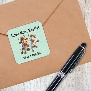 Funny "Liebe Moo Bestie" Personalisiert Quadratischer Aufkleber