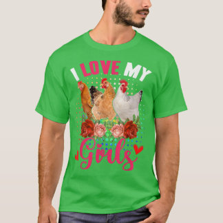 Funny Liebe My Girls Drei Niedliche Hühner Blume L T-Shirt