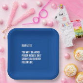 Funny "Lieber Eater,..." Blau und Weiß Pappteller (Party)