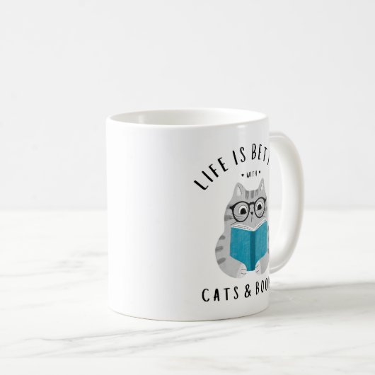 Funny Life is Better with Cats and Books Kaffeetasse (VorderseiteRechts)