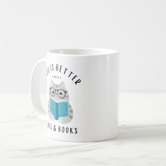 Funny Life is Better with Cats and Books Kaffeetasse (Vorderseite Links)