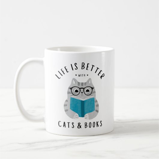 Funny Life is Better with Cats and Books Kaffeetasse (Links)