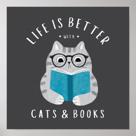 Funny Life is Better with Cats and Books Poster (Vorne)