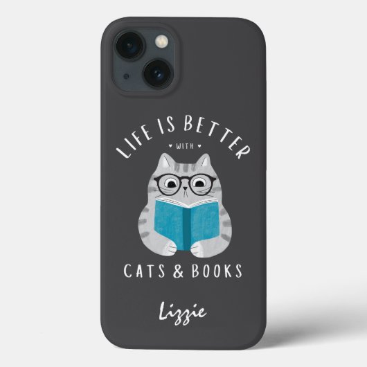 Funny Life ist besser mit Katzen und Büchern nach Case-Mate iPhone Hülle (Rückseite)