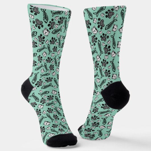 Funny Light Blue Black and White Cats Zeichnend Socken (Gewinkelt)
