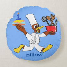Funny Light Blue Köche Ducky Kazoo Round Pillow