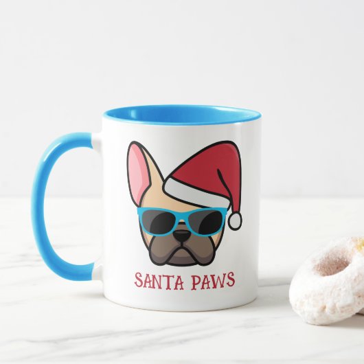 Funny Light Fawn Frenchie Santa Paws Weihnachten Tasse (Mit Donut)